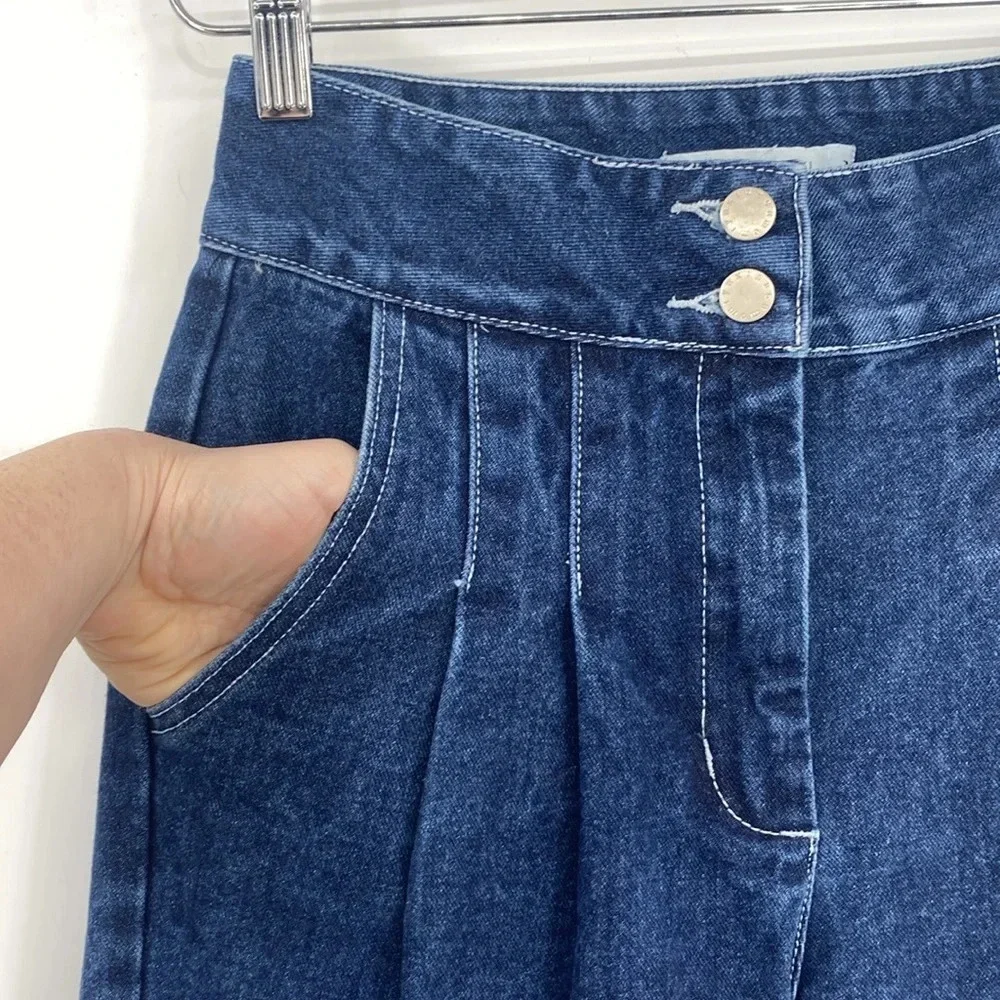 Nacumo Miyuki Jeans Womens Size Medium Blue Denim Skinny Leg Ankle Pleated Front